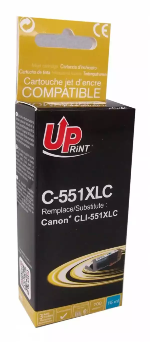 Мастилница UPRINT CLI-551XL CANON, С чип, Cyan