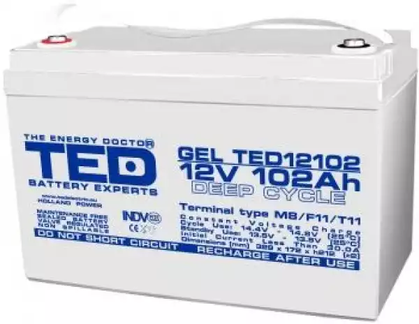 Оловна гелова батерия TED ELECTRIC, 12V, 102Ah, 330/ 173/ 220 mm AGM Оловна гелова батерия TED ELECTRIC, 12V, 102Ah, 330/ 173/ 220 mm AGM
