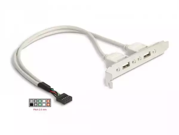 Скоба Delock, За монтаж в PC, USB 10 pin към 2 x USB 2.0 type A Скоба Delock, За монтаж в PC, USB 10 pin към 2 x USB 2.0 type A