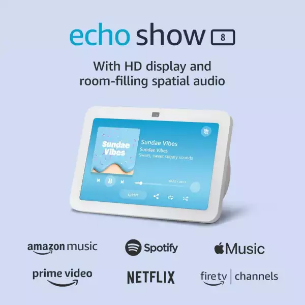 Смарт тонколона Amazon Echo Show 8 (Gen 3), Сензорен екран, Гласов асистент, Бял
