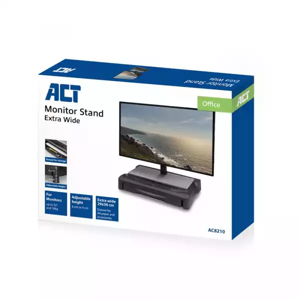 Стойка за монитор ACT AC8210, За бюро, с чекмедже,до 10 кг, Черна