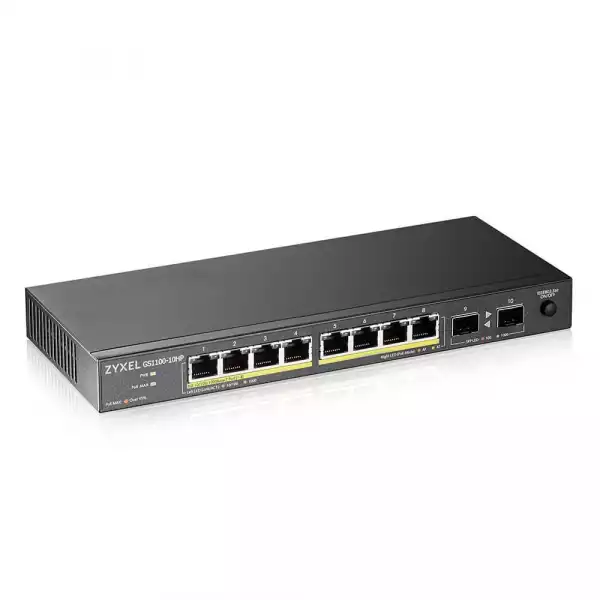 Суич ZYXEL GS1100-10HP, 8-портов, Gigabit, PoE, 2xSFP