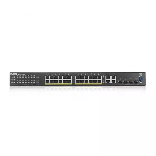 Суич ZyXEL GS-2220-28HP, 24 портов Layer2+, 24x Gigabit PoE + 4x Gigabit combo (RJ45/SFP), Управляем