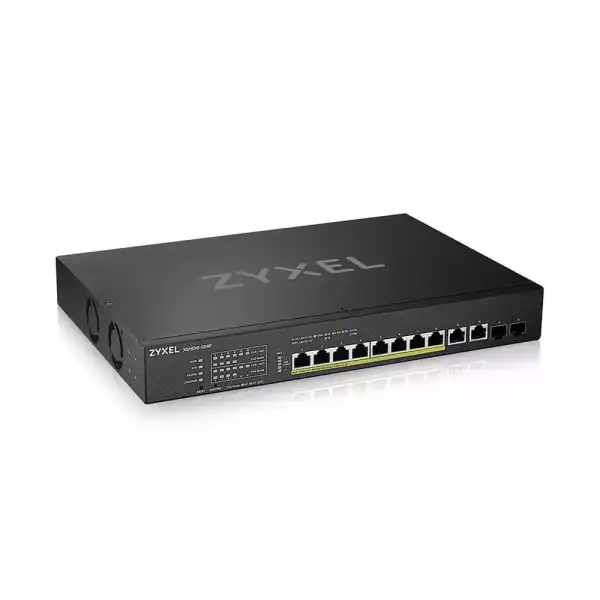Суич ZyXEL XS1930-12HP, 10-портов, 10GbE, 2xSFP порта, Смарт управляем, PoE