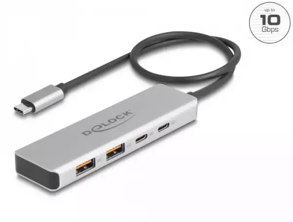 USB хъб Delock 64230, USB-C - 2 x USB-C, 2 x USB-A, 10 Gbps USB хъб Delock 64230, USB-C - 2 x USB-C, 2 x USB-A, 10 Gbps