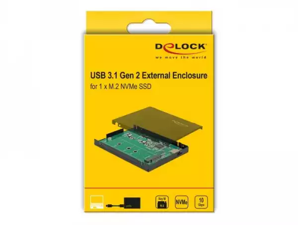 Външно чекмедже Delock, За M.2 NVMe PCIe SSD, USB-C 3.1 Gen 2, 2.5″ Външно чекмедже Delock, За M.2 NVMe PCIe SSD, USB-C 3.1 Gen 2, 2.5″