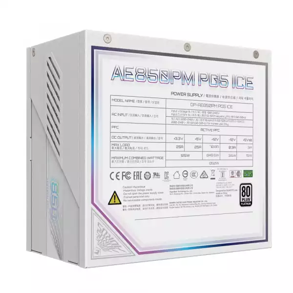 Захранващ блок Gigabyte AORUS ELITE P850W ICE 80+ Platinum, PCIe 5.1