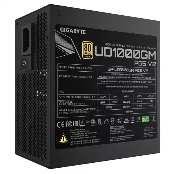 Захранващ блок Gigabyte UD1000GM PG5 V2 - 1000W 80+ Gold PCIe 5.1 Ready