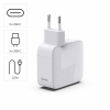 HAMA Бързо зарядно, 30 W, GaN, 2x USB-C, с разтегателен кабел 0.7м, бял