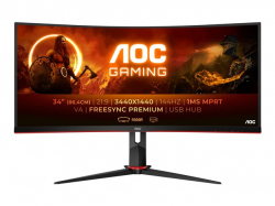 Монитор AOC CU34G2X/BK 34 Curved 1500R 21:9 VA, WLED, 3440x1440 144Hz, 4ms, 1ms, 300cd/m2, 3000:1 (80M:1 dynamic), 178/178, sRGB119 , Fli