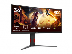 Монитор AOC CU34G4Z, 34" Curved 1500R, VA, WLED, 3440x1440@@240Hz, 1ms GtG, 0.3ms MPRT, 450cd m/2, 2500:1, 80M:1 DCR, Adaptive Sync, FlickerFree, Low Blue Light, Tilt, Height Adjust, Pivot, Swivel, 2xHDMI, DP, USB hub