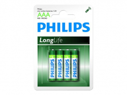 PHILIPS R03L4B/10 Batteries PHILIPS Zinc-Chloride R03 AAA Longlife 4 Pcs. Blister                          