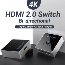 Vention Разклонител превключвател HDMI 2.0 Switcher/Splitter 2-Port Bi-Direction - Grey Aluminium - AFLH0