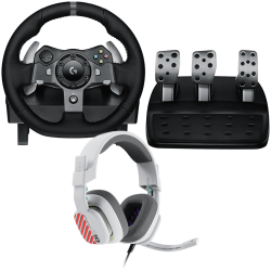 Logitech G920 Driving Force Racing Wheel - Black, Astro A10, PS5/PS4 - White                          