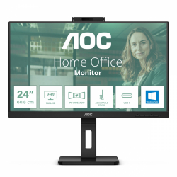 Монитор AOC 24P3CW, 23.8 inch, WLED IPS Panel, 16:9, 1920x1080, 300 cd/m2, 4ms, 1000:1, 20M:1, AntiGlare, 3H, 3-sided frameless, Flicker-free, Low blue light, HDMI, 2x DisplayPort, USB-C Docking, PD 65W, 4x USB 3.2, LAN, Speakers, Tilt, Swivel, Pivot, HAS, VESA 100, 5MP Windows Hello Cam, Black