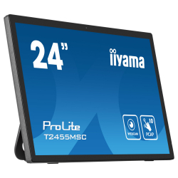 Монитор IIYAMA T2455MSC-B1, 23.8" IPS Panel, Projective Capacitive 10 points touch, 16:9, 1920x1080, 5ms, 350cd/m2, 1000:1, Anti-Fingerprint, 7H, Palm rejection, Webcam and Microphone, Blue light reducer, Flicker free, HDMI, DisplayPort, 2x USB, Speakers, Tilt, VESA 100, Black