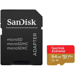 SANDISK Extreme microSDXC 64GB for Action Cams and Drones + SD Adapter 160MB/s A2 C10 V30 UHS-I U3