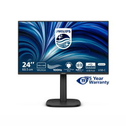 Монитор Philips 24B2N3200D/00, 24" IPS panel, AG, 16:10, WUXGA 1920x1200, 300cd/m2, 1500:1, 50M:1, 4ms, 100Hz, SoftBlue, Flicker Free, Adaptive Sync, VGA, HDMI, DisplayPort, USB-C, 4x USB, Audio out, Speakers, HAS, Swivel, Tilt, Pivot, VESA 100, Black