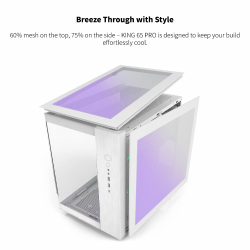 Montech кутия KING 65 Pro, Dual Chamber Mid-tower Case, 3 ARGB Fans, White