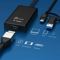 Кепчер адаптер j5create JVA11, HDMI - USB-C, 4K, Черен                          