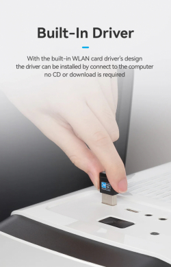 Vention безжичен адаптер WiFi USB adapter, Black - KDRB0
