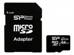Silicon Power Elite /class 10 64GB mSD Card UHS-1 (U1) R/W: up to 85/10 MB/s, ECC function, Shock/water/x-ray-proof, w/ adapter