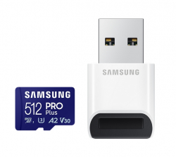 Samsung 512GB micro SD Card PRO Plus with USB Reader, UHS-I, Read 180MB/s - Write 130MB/s