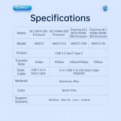 Orico външна кутия за диск Storage - Case - M.2 NVMe M-key 10 Gbps, Aluminium - AM2C3-G2-GY