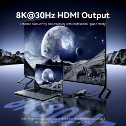 Vention докинг станция Docking Station Type-C - TQZHB - 8K, LED Display - HDMI, USB 3.0 x 2, USB-C 3.2 Gen 1, PD100W,  LAN (1Gbps)