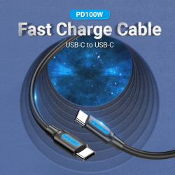 Vention Кабел USB 2.0 Type-C to Type-C - 0.5M Black 5A Fast Charge - COTBD