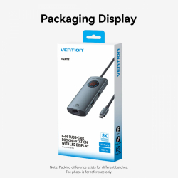 Vention докинг станция Docking Station Type-C - TQZHB - 8K, LED Display - HDMI, USB 3.0 x 2, USB-C 3.2 Gen 1, PD100W,  LAN (1Gbps)