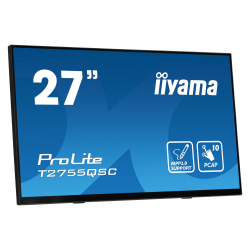 Монитор IIYAMA T2755QSC-B1, 27", IPS panel, Edge to edge glass, Optical bonded PCAP touch, Anti-Fingerprint, 16:9, QHD 2560 x 1440, 400cd/m2, 1000:1, 5ms, 75Hz, Palm rejection, MPP2.0, HDMI, DP, 2x USB, Speakers, Tilt, VESA 100, Black