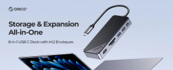 Orico докинг станция Portable Docking station M.2 SATA/NVMe - HDMI, USB3.2-A x 2, USB-C (10Gbps) x 1,USB-C (PD100W), SD/TF - OM28P-G2-BK