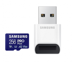 Samsung 256GB micro SD Card PRO Plus with USB Reader, UHS-I, Read 180MB/s - Write 130MB/s