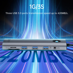 Orico докинг станция Docking Station Type-C - PW11-9P-GY-EP - HDMI x 1, VGA x 1, USB3.0 x 3, USB-C PD100W x 1, LAN x 1 (1Gbps), SD/TF