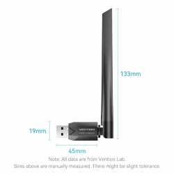 Vention безжичен адаптер WiFi USB adapter Dual Band, 650Mbps, Black - KDTB0