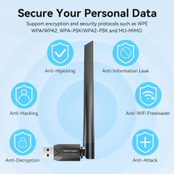 Vention безжичен адаптер WiFi USB adapter Dual Band, 650Mbps, Black - KDTB0