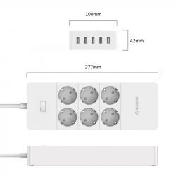 Orico протектор Surge Protector - 6 x Schuko, 5 x USB 2.4A Charging, 4000W, 1.5m - HPC-6A5U-V1-EU-WH
