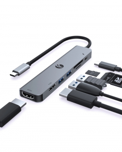 VCom докинг станция Docking Station Type-C 7-in-1 - CUE39 - PD3.0 100W, HDMI x 2, USB3.0 x 2, SD, TF