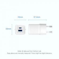 Vention зарядно за стена Charger Wall GaN - QC3.0 + Power Distribution Type-C 30W - FEQW0-EU