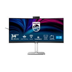 Монитор Philips 34B2U6603CH/00, 34" VA Curved panel, AG, 21:9, WQHD 3440x1440, 450cd/m2, 4000:1, 4ms, 100Hz, sRGB, KVM, SoftBlue, MultiView, Flicker-Free, HDR 400, Adaptive sync, 2x HDMI, DP, Thunderbolt 4, 2x USB-C, 4x USB, LAN, HBR3, Speakers, HAS, Swivel, Tilt, Webcam, Black/Grey
