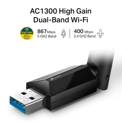 Безжичен адаптер TP-LINK Archer T3U PLUS, AC1300, двулентов, USB3.0, вградена антена