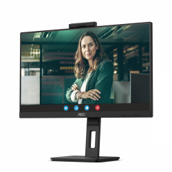 Монитор AOC 24P3CW, 23.8 inch, WLED IPS Panel, 16:9, 1920x1080, 300 cd/m2, 4ms, 1000:1, 20M:1, AntiGlare, 3H, 3-sided frameless, Flicker-free, Low blue light, HDMI, 2x DisplayPort, USB-C Docking, PD 65W, 4x USB 3.2, LAN, Speakers, Tilt, Swivel, Pivot, HAS, VESA 100, 5MP Windows Hello Cam, Black