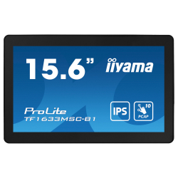 Монитор IIYAMA TF1633MSC-B1, 15.6", Open Frame, IPS panel, 16:9, 1920x1080, 450 cd/m2, 1000:1, 5ms, 10-points PCAP, IP54 Front, OSD key lock, Blue light reducer, Palm rejection, HDMI, DisplayPort, 2x USB, Tilt, Speakers, VESA 100, Black
