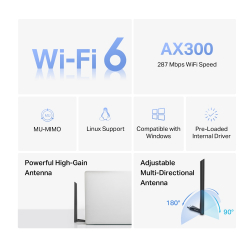 Безжичен USB адаптер с високо усилване Wi-Fi 6 Mercusys MA14H AX300