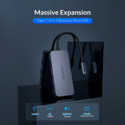 Orico докинг станция Docking Station Type-C Power Distribution 3.0 100W - LAN, HDMI, Type-C x 1, USB3.0 x 3 -  MC-U602P