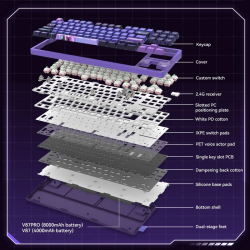 VGN безжична геймърска механична клавиатура Wireless Gaming Mechanical Keyboard - V87 Starry Sky - Dynamic Silver Switches [Linear]