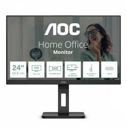 Монитор AOC 24P3CV, 23.8 inch WLED IPS Panel, 16:9, 1920x1080, 300 cd/m2, 1000:1, 50M:1, 75Hz, AntiGlare, 3H, 3-sided frameless, HDMI, DisplayPort, 4x USB 3.2, USB-C Docking, 65W PD, LAN, Speakers, Tilt, Swivel, Pivot, HAS, Flicker-free, Low blue light, VESA 100, Black