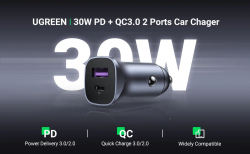 Ugreen зарядно за кола Fast Charger Car - Type-C + USB QC3.0, Power Distribution 30W CD130 - 40858