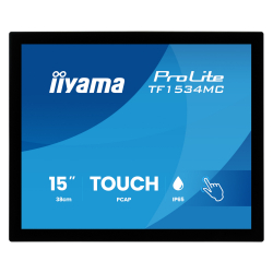 Тъч Монитор IIYAMA TF1534MC-B8X, 15 inch, TN panel, Open Frame, Anti-fingerprint, 1024x768, 4:3, 10 point PCAP, 350cd/m2, 800:1, 8ms, VGA, HDMI, DP, IP65 front, 7H, OSD key lock, Portrait, Face up, Black